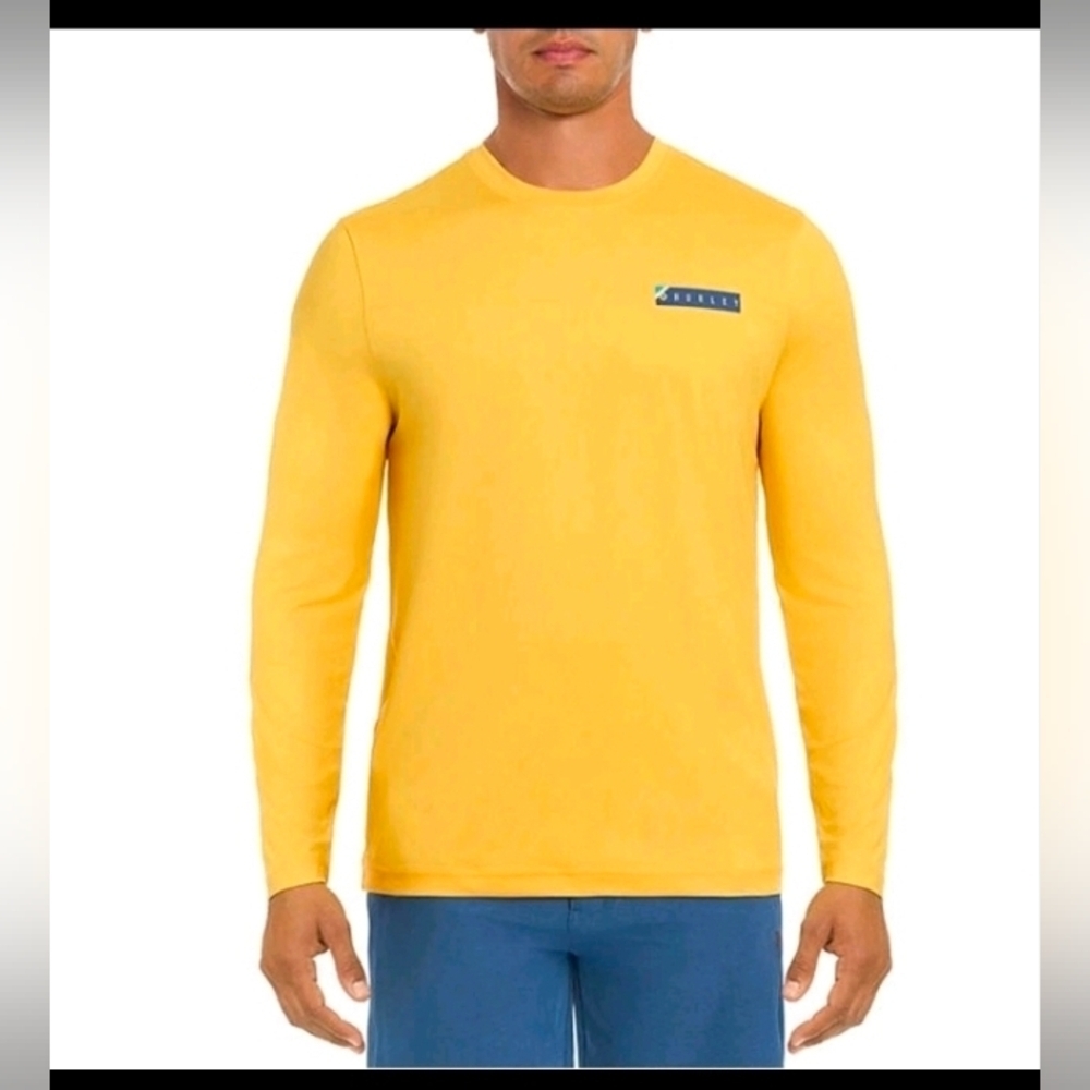 Hurley Long Sleeve Tee Sunshirt Mens Yellow UPF Athletic Spellout